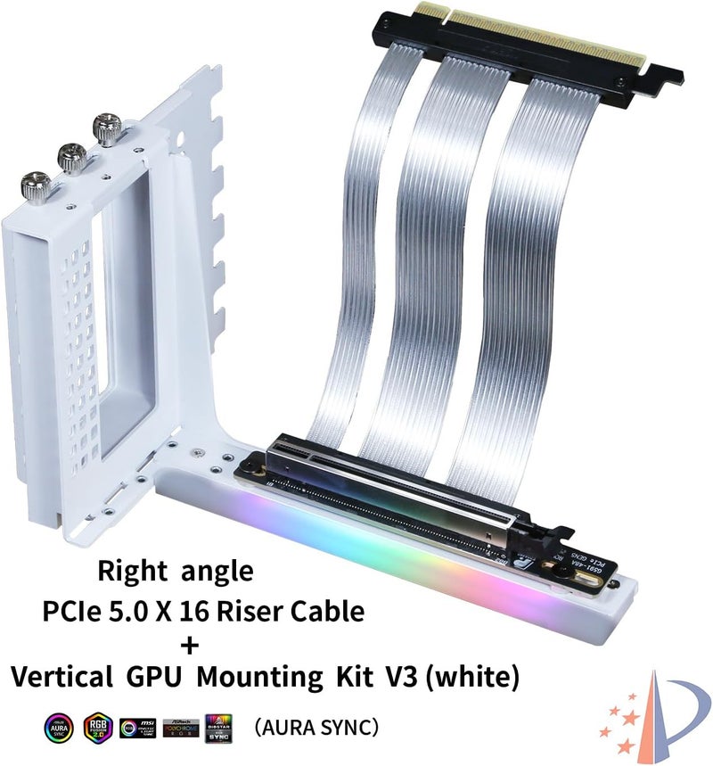 GIGA-MEGA PCIe X16 GEN5 Riser Cable with GPU Vertical Mount Bracket PCIe 5.0 for Future RTX5090 (White Bracket V3) - Image 2